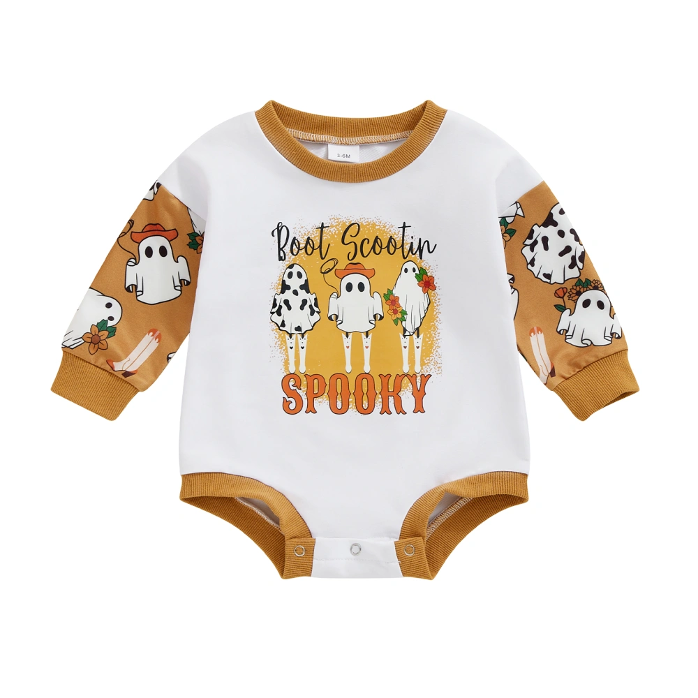 Baby Girl Boy Halloween Romper Ghost Print Sweatshirt Jumpsuit