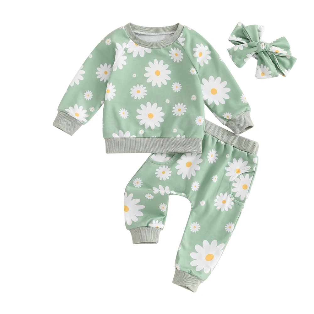 Baby Girls Outfit, Flower Print Long Sleeve Sweatshirt Pants Headband