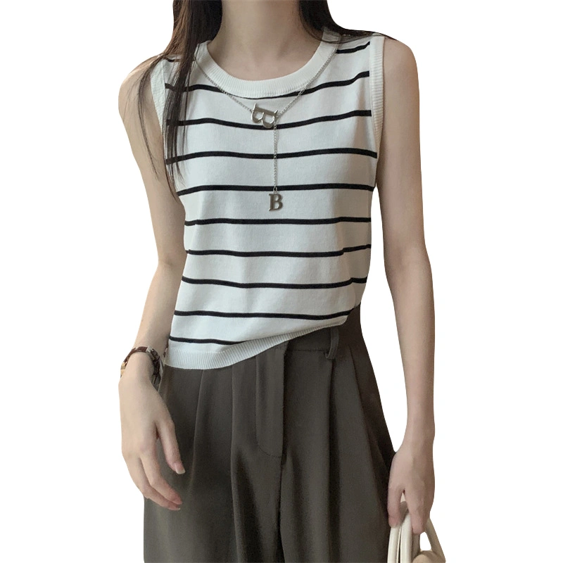 Women's Summer Striped Tank Tops Sleeveless Round Neck Crop Tops