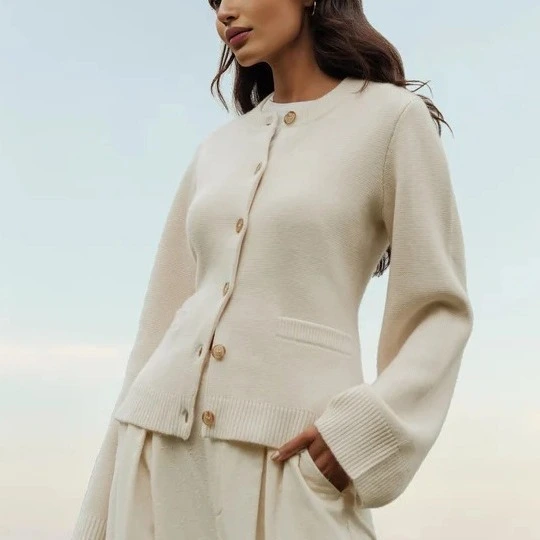 Cashmere Knit Sweater Cardigan Long-sleeved Crew Neck Coat