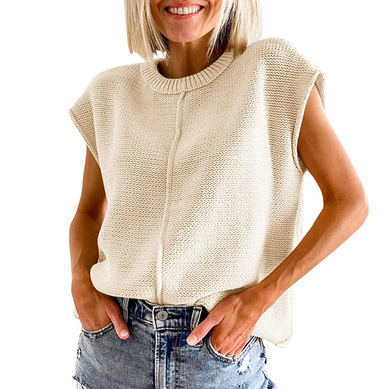 Loose Casual Solid Color Sleeveless Knit Vest