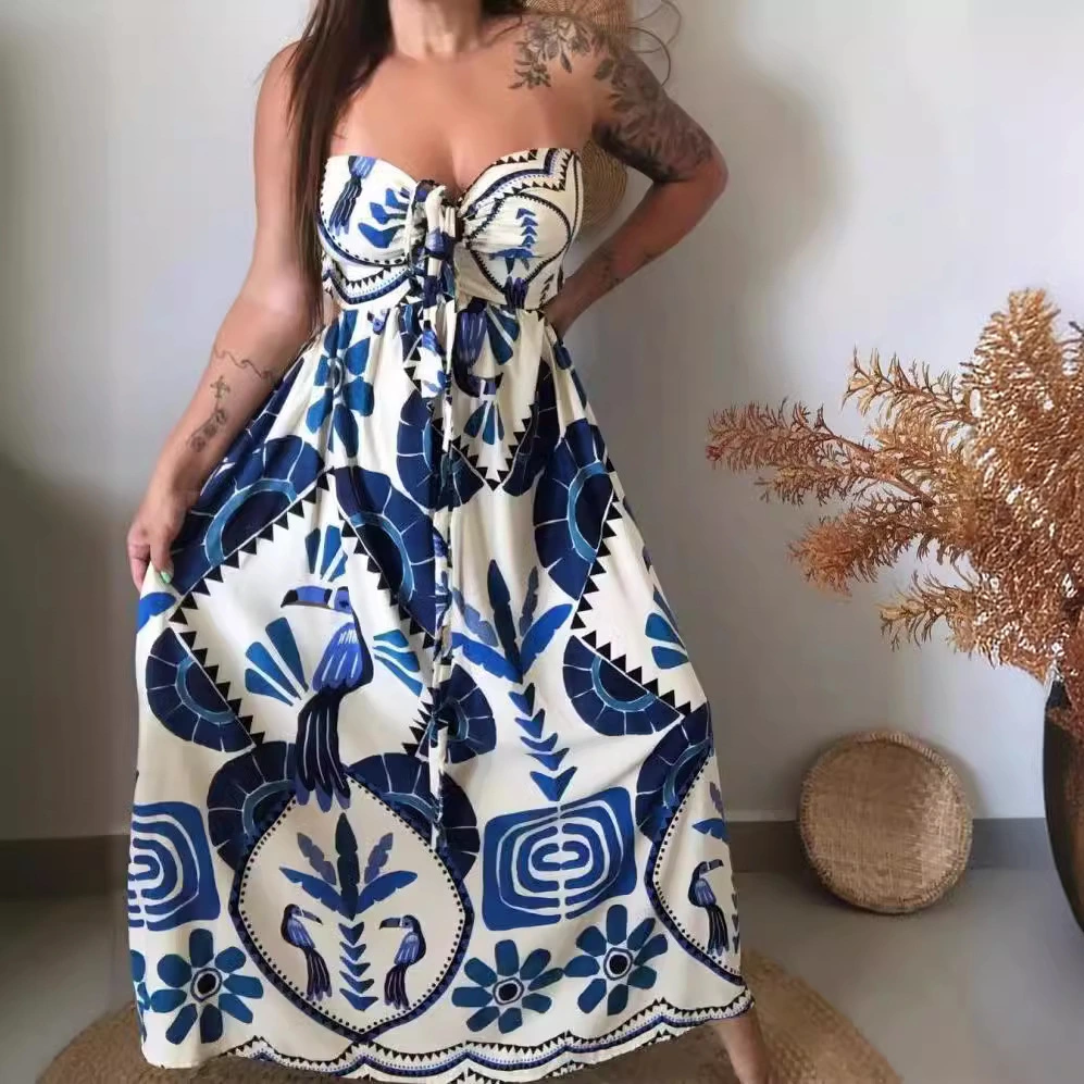 European And American Spring And Summer Print Lace Printing Elegant Style Dress