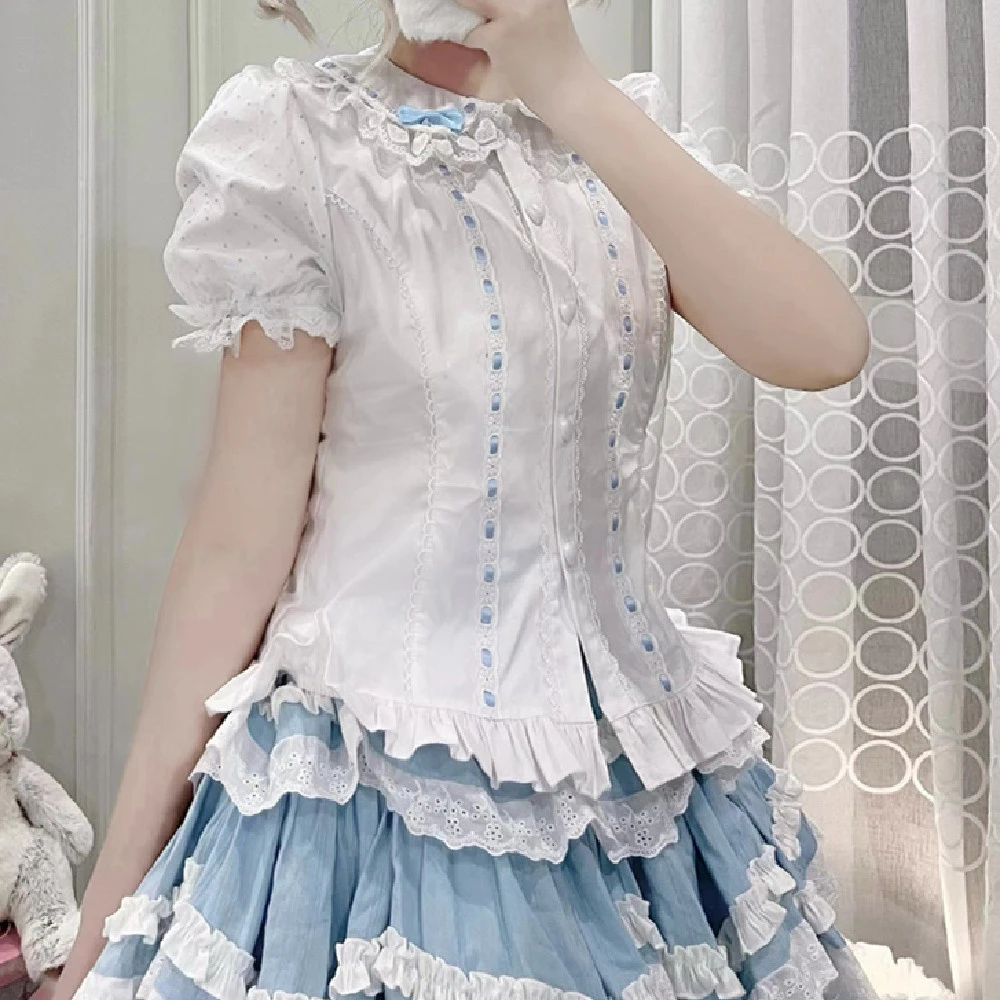 Women's Fashion Solid Color Bow Soft Girl Shirt