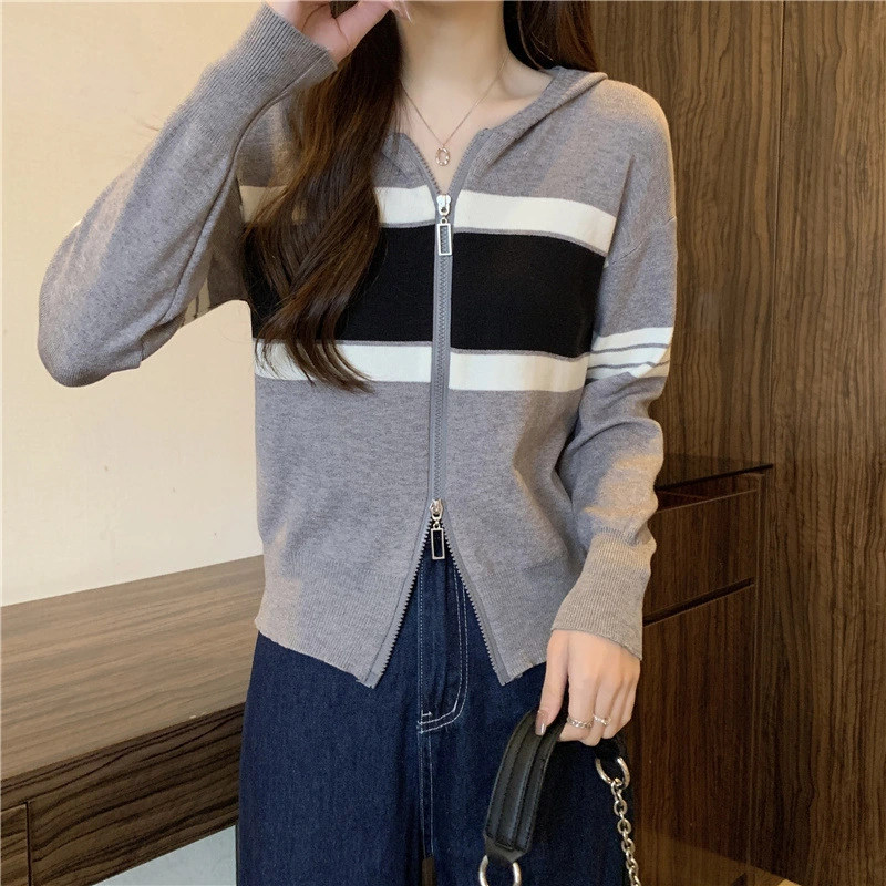 Slim-fit Design Double Zipper Contrast Color Coat Small Coat