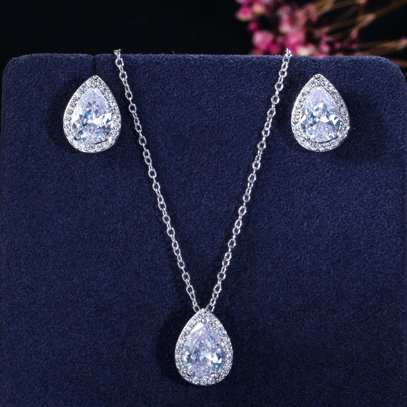 Fashion New Style Pendant Earring Set Chain AAA Water Drop Zircon