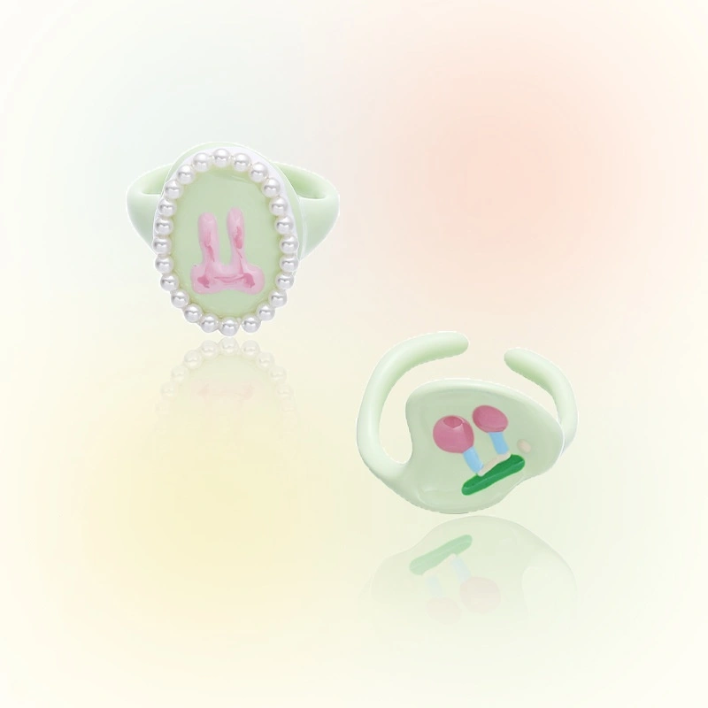 Enamel Cartoon Cute Shape Pearl Surrounding Design Ring