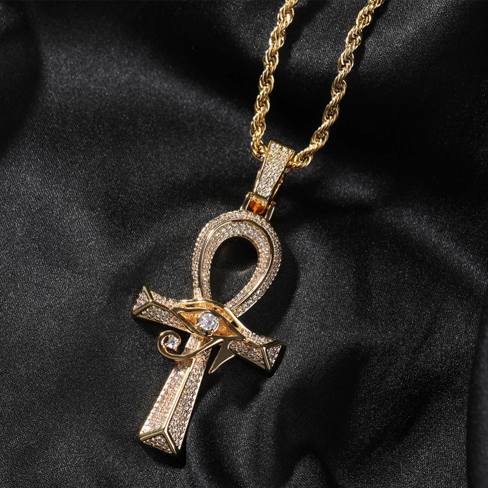 Eye Of Horus Anhe Cross Copper Inlaid Zircon Vintage Trendy Unique Necklace