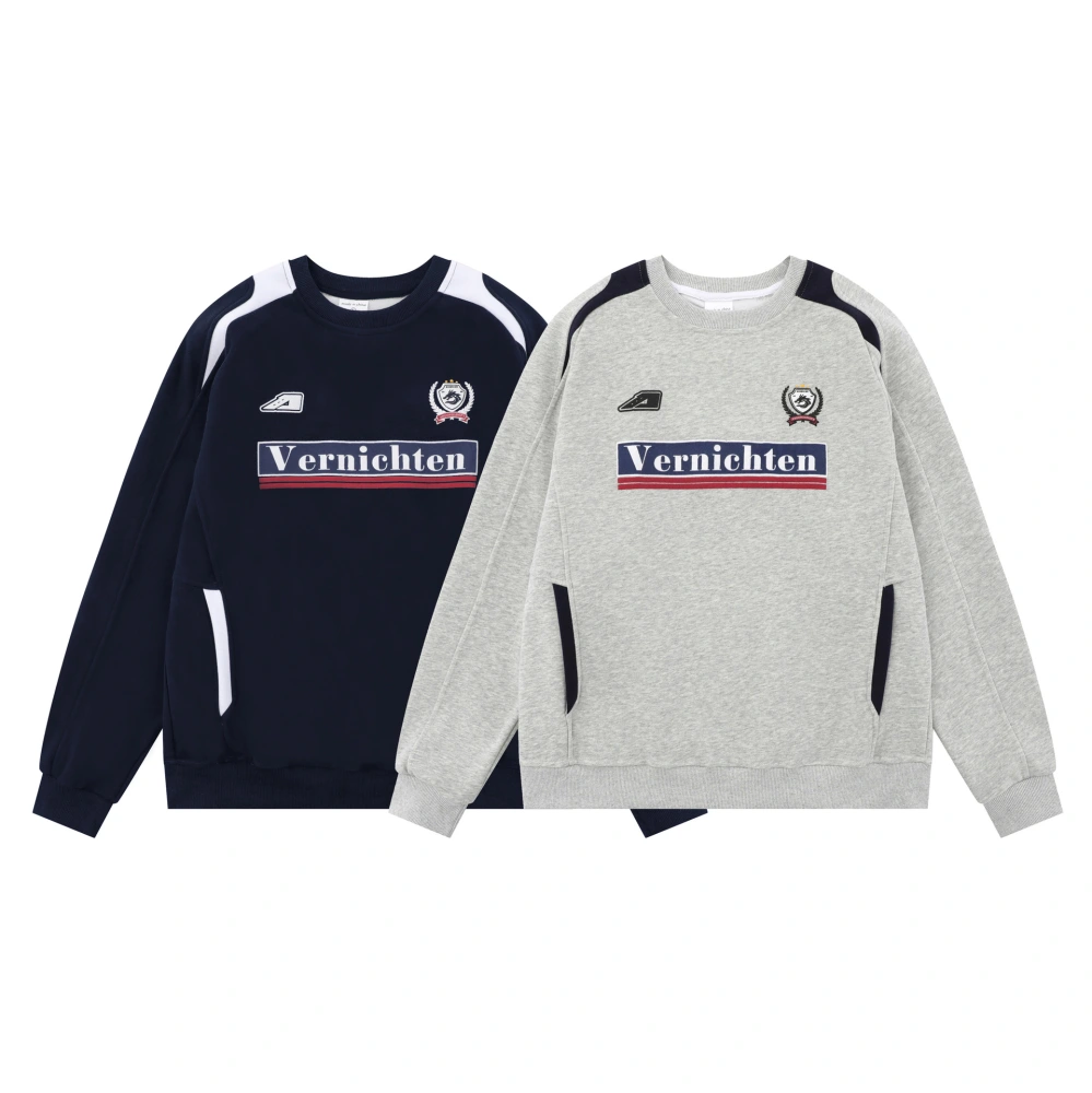 American Retro Color Matching Printed Pullover Sweatshirt
