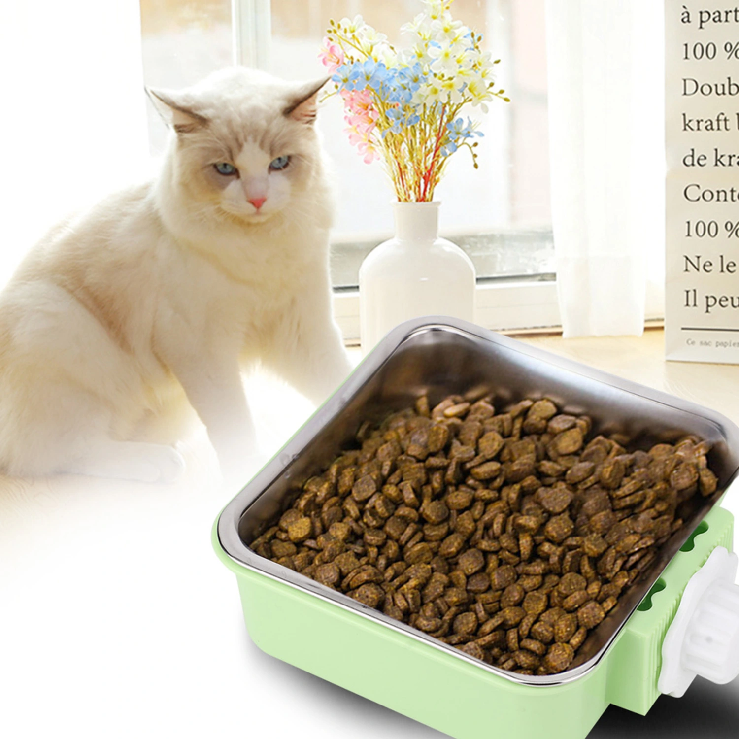 Pet Hanging Feeder Feeding Food Bowl for Cat Small Dog Large Capacitygreen square