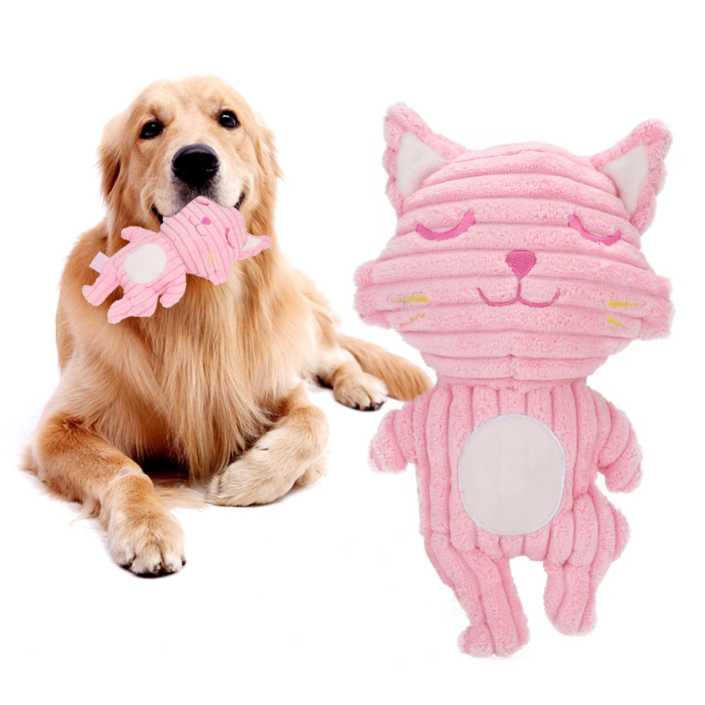 Soft Plush Pet Pink Cat Shape Sounding Teeth Cleaning Protection Chewing Biting Interactive Training Toy for Dogs