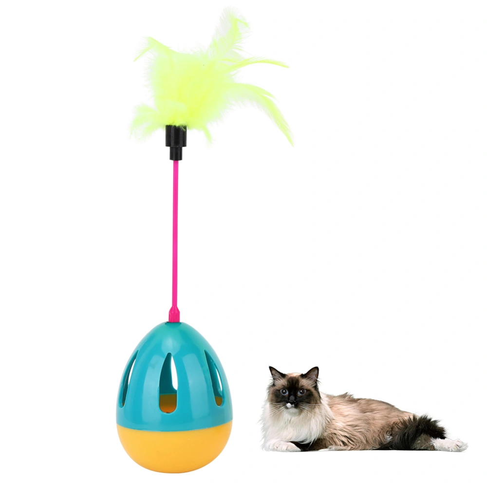 PP Durable Pet Attractive Swing Tumbler with Feather Bell Cat Teaser Funny Interactive ToyBlue Yellow