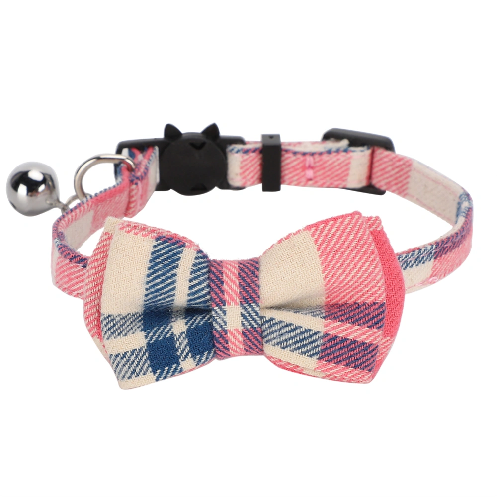 Cats Cute Bowknot Collars Plaid Tie Soft Cloth Bowtie with Bell Pets Decoration SuppliesPink