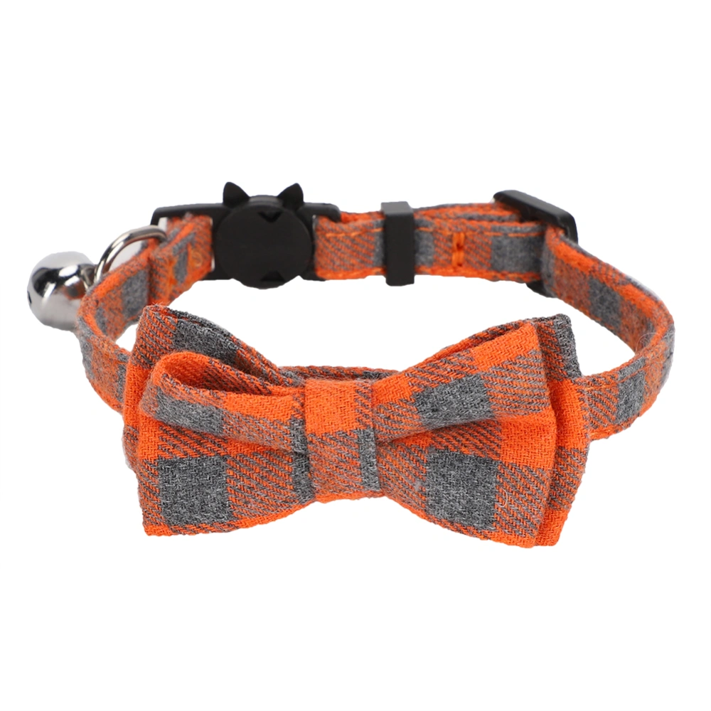 Cats Cute Bowknot Collars Plaid Tie Soft Cloth Bowtie with Bell Pets Decoration SuppliesOrange