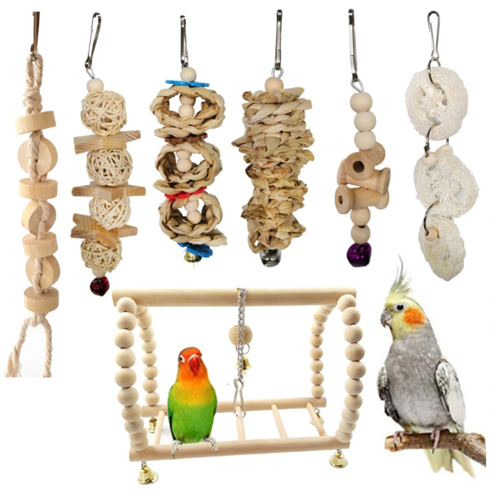 7Pcs/Set Bird Chewing Toys Hanging Cage Swing Parrot Standing Climbing Toy