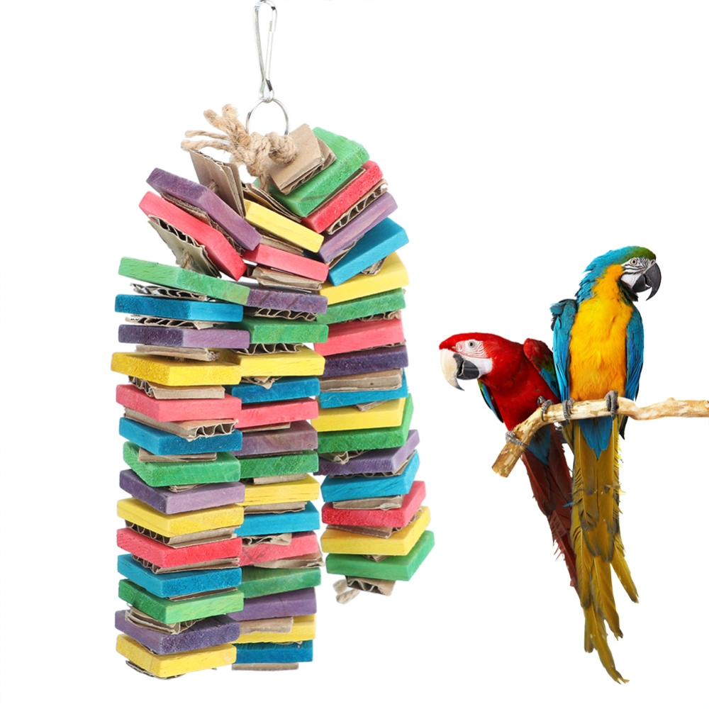 Hanging Colorful Wooden Block Paperboard Chewing Destroying Toy for Bird Pet ParrotThree-strip