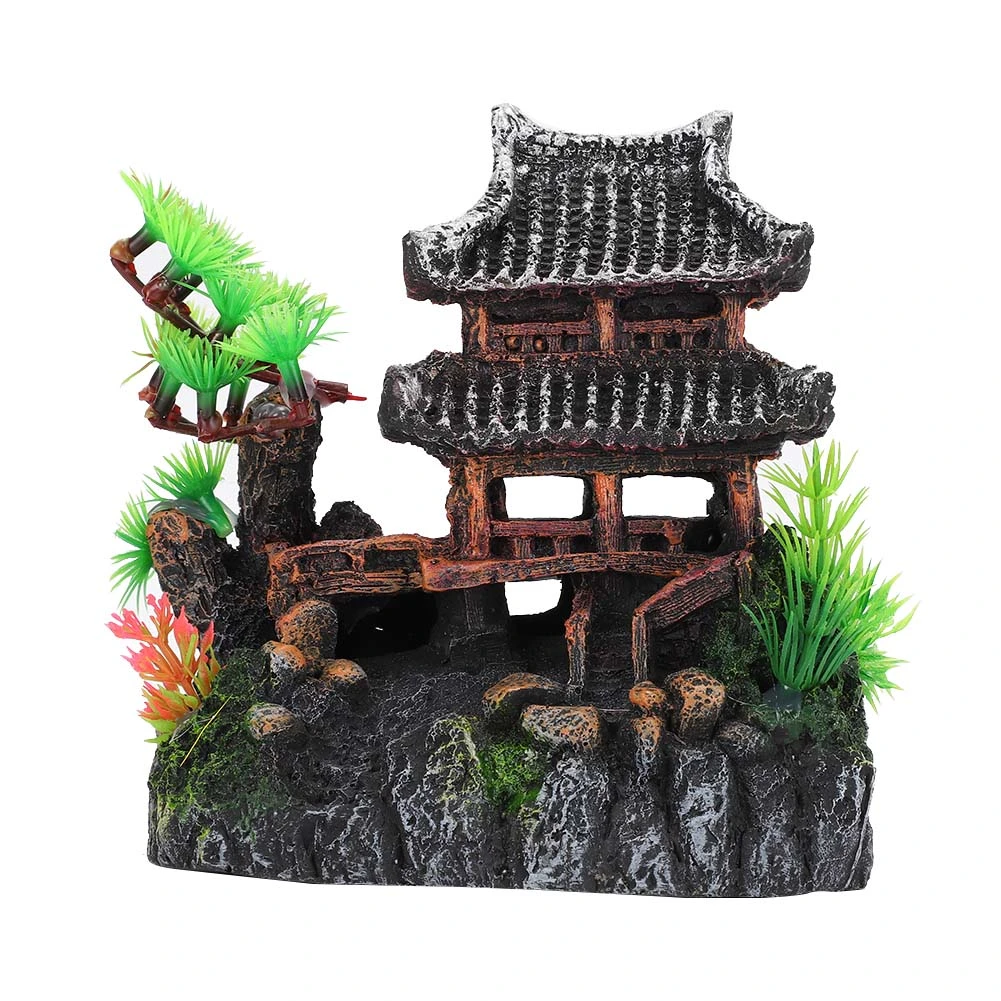 Aquarium Decor Artificial Simulation Pavilion Pine Tree for Crawler Box Fish Tank Decoration LandscapeSuzhou Pavilion Pine Tree