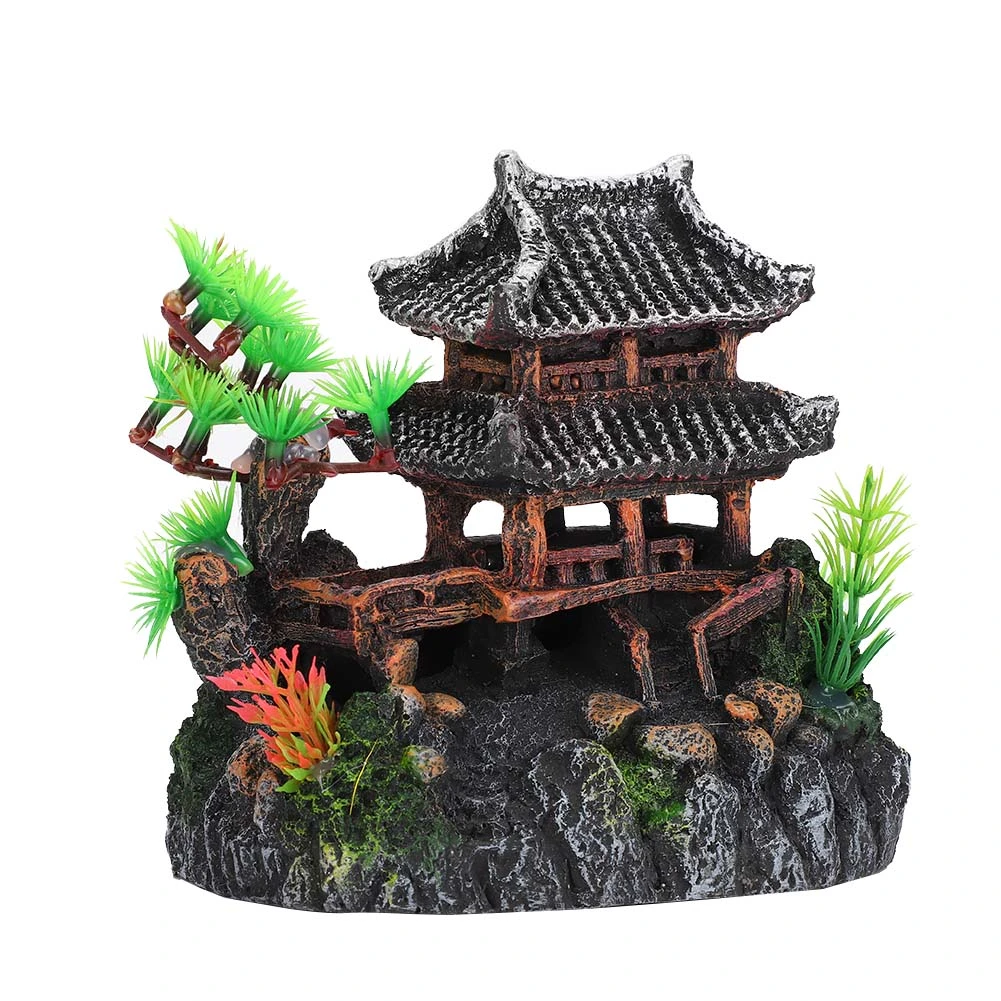 Aquarium Decor Artificial Simulation Pavilion Pine Tree for Crawler Box Fish Tank Decoration LandscapeSuzhou Pavilion Pine Tree