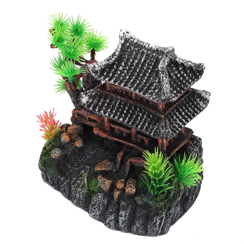 Aquarium Decor Artificial Simulation Pavilion Pine Tree for Crawler Box Fish Tank Decoration LandscapeSuzhou Pavilion Pine Tree