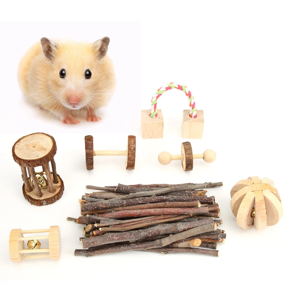 Wooden Small Pet Chewing Playing Biting Toy Set for Hamster Chinchilla Rabbit(seven piece )