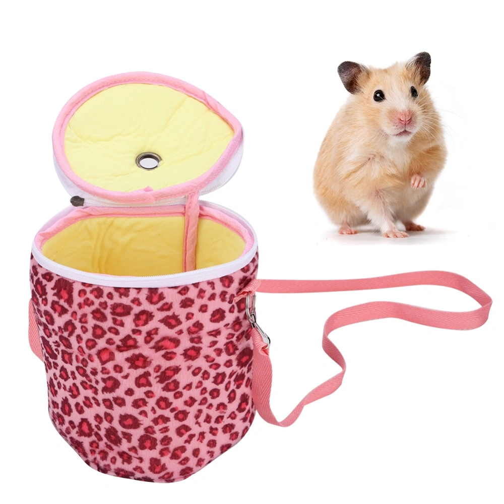 Large Short Plush Portable Pet Hamster Single Shoulder Warm Carrier Outgoing Sleeping Bag for quirrel Hedgehog Guinea PigPink Leopard