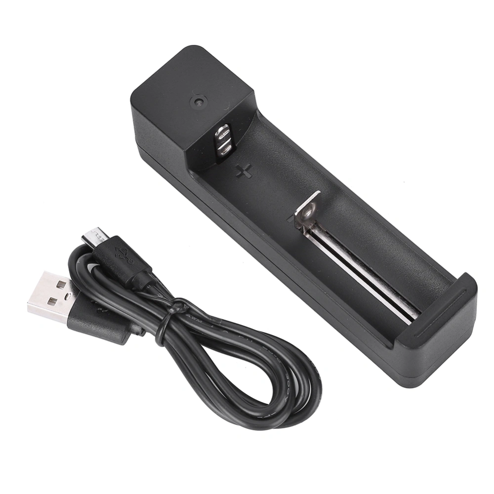 Black PC Universal Single Slot USB Battery Charger Adapter LED Intelligent Charging for Li Ion Cell 18650 26650 14500