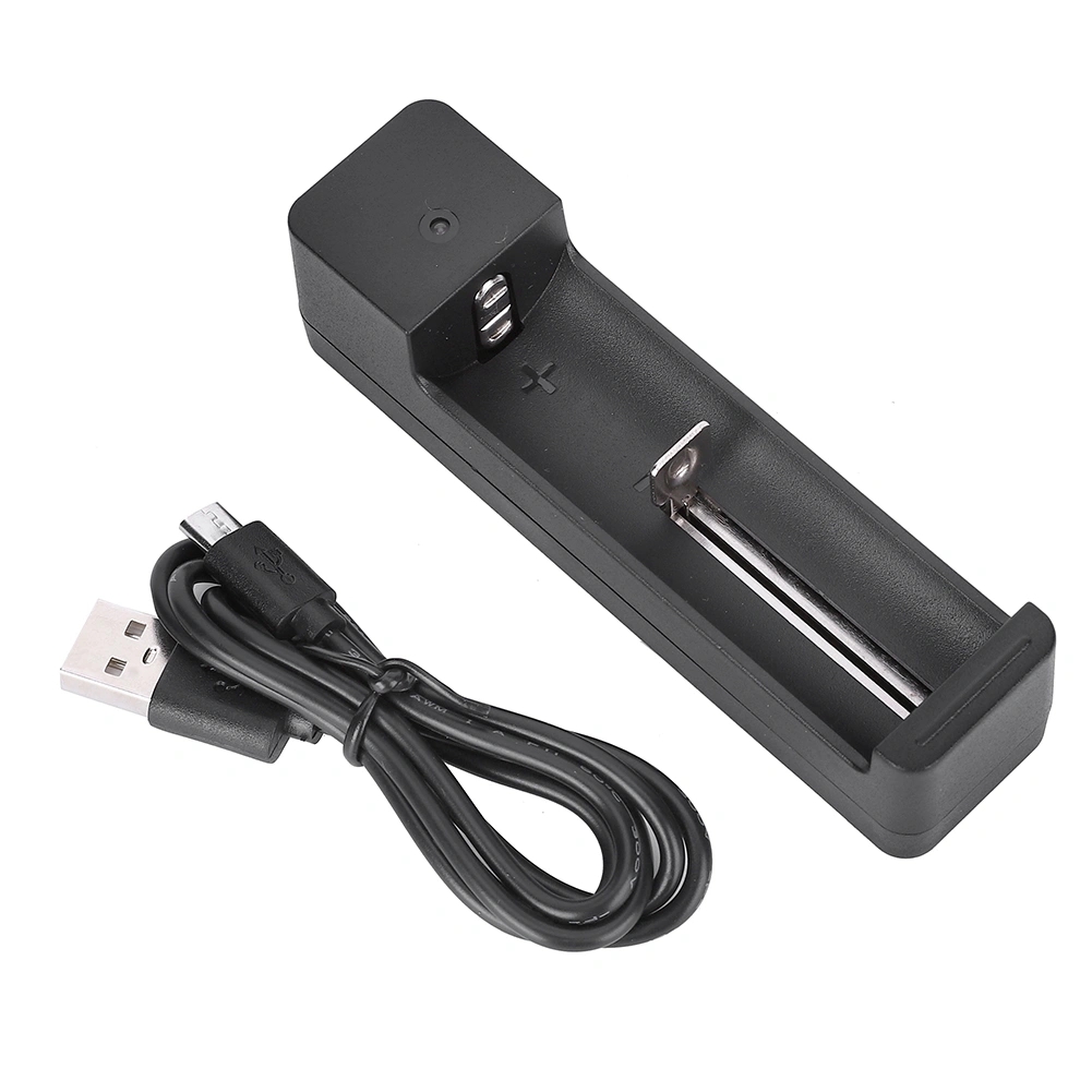 Black PC Universal Single Slot USB Battery Charger Adapter LED Intelligent Charging for Li Ion Cell 18650 26650 14500