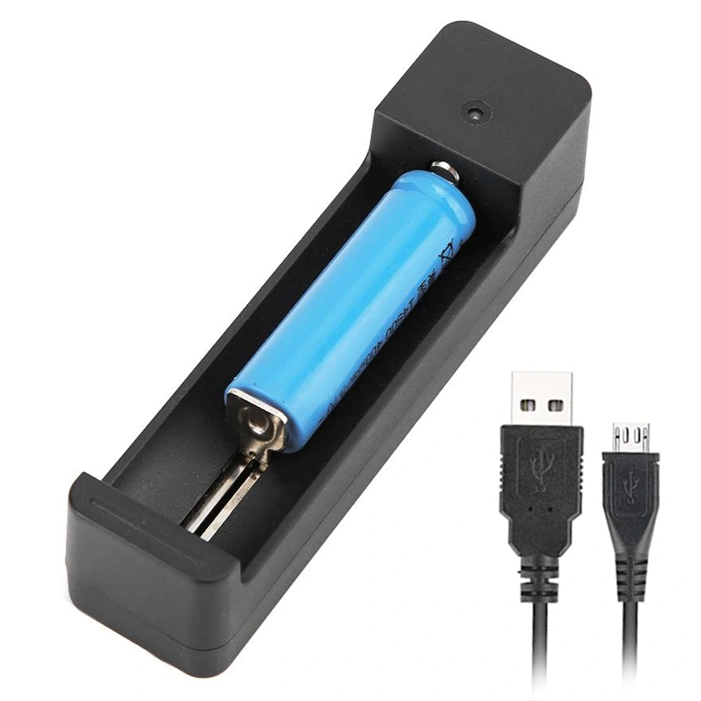 Black PC Universal Single Slot USB Battery Charger Adapter LED Intelligent Charging for Li Ion Cell 18650 26650 14500
