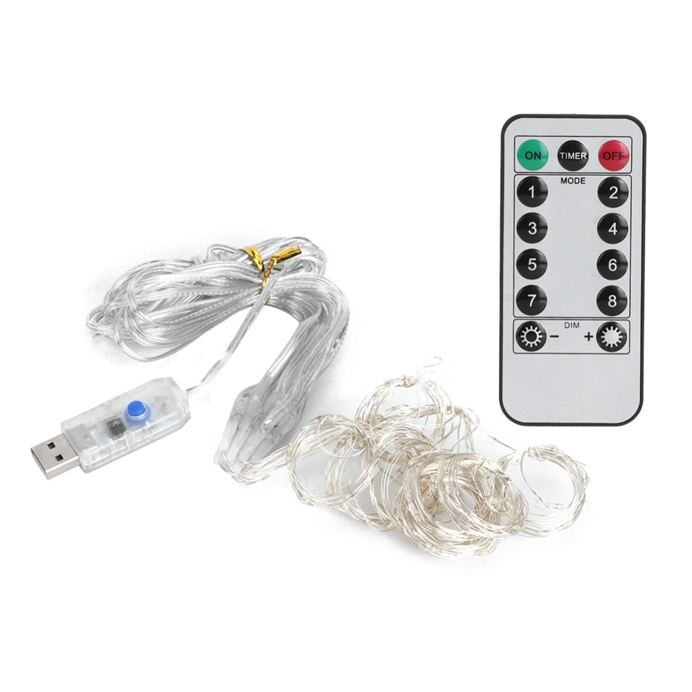 3x1m 100LED USB Remote Control Copper Wire String Light 8 Modes for Party Wedding Curtain Lamp DecorationPure White