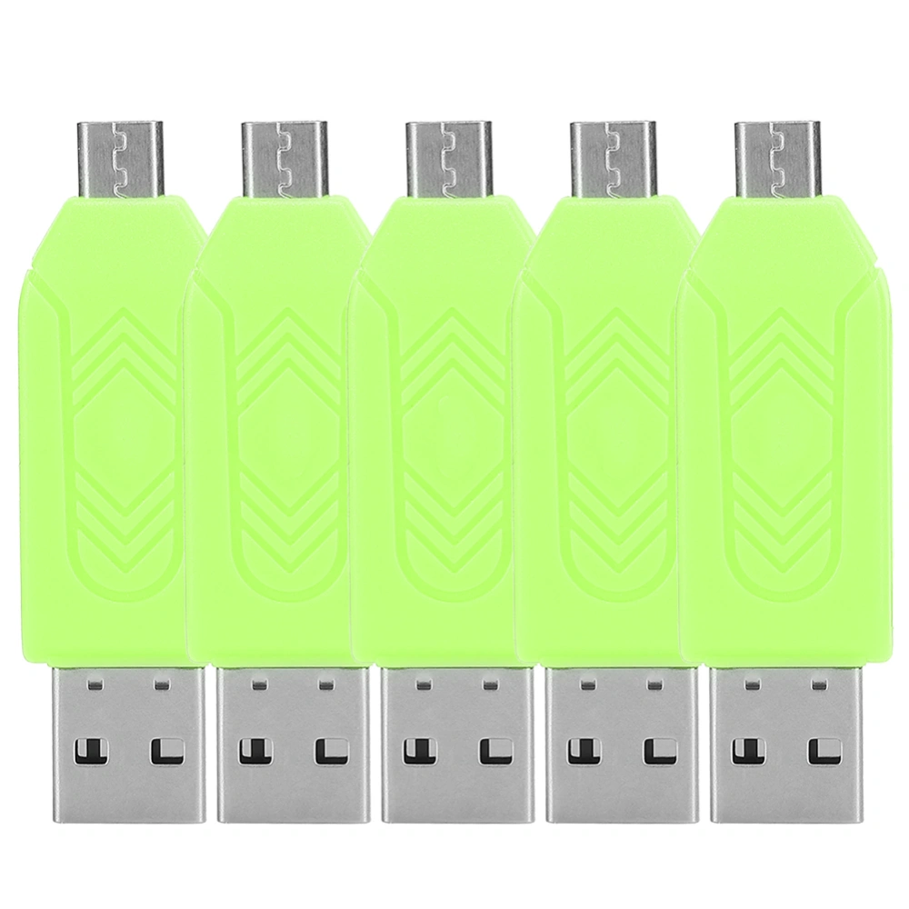 5Pcs USB2.0 Mobile Phone Computer Dual Use for OTG Card Reader Support for Android Xiaomi(Green )