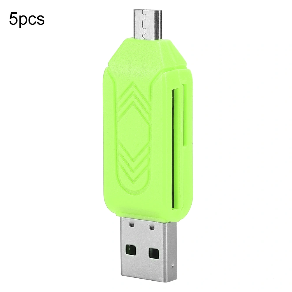 5Pcs USB2.0 Mobile Phone Computer Dual Use for OTG Card Reader Support for Android Xiaomi(Green )