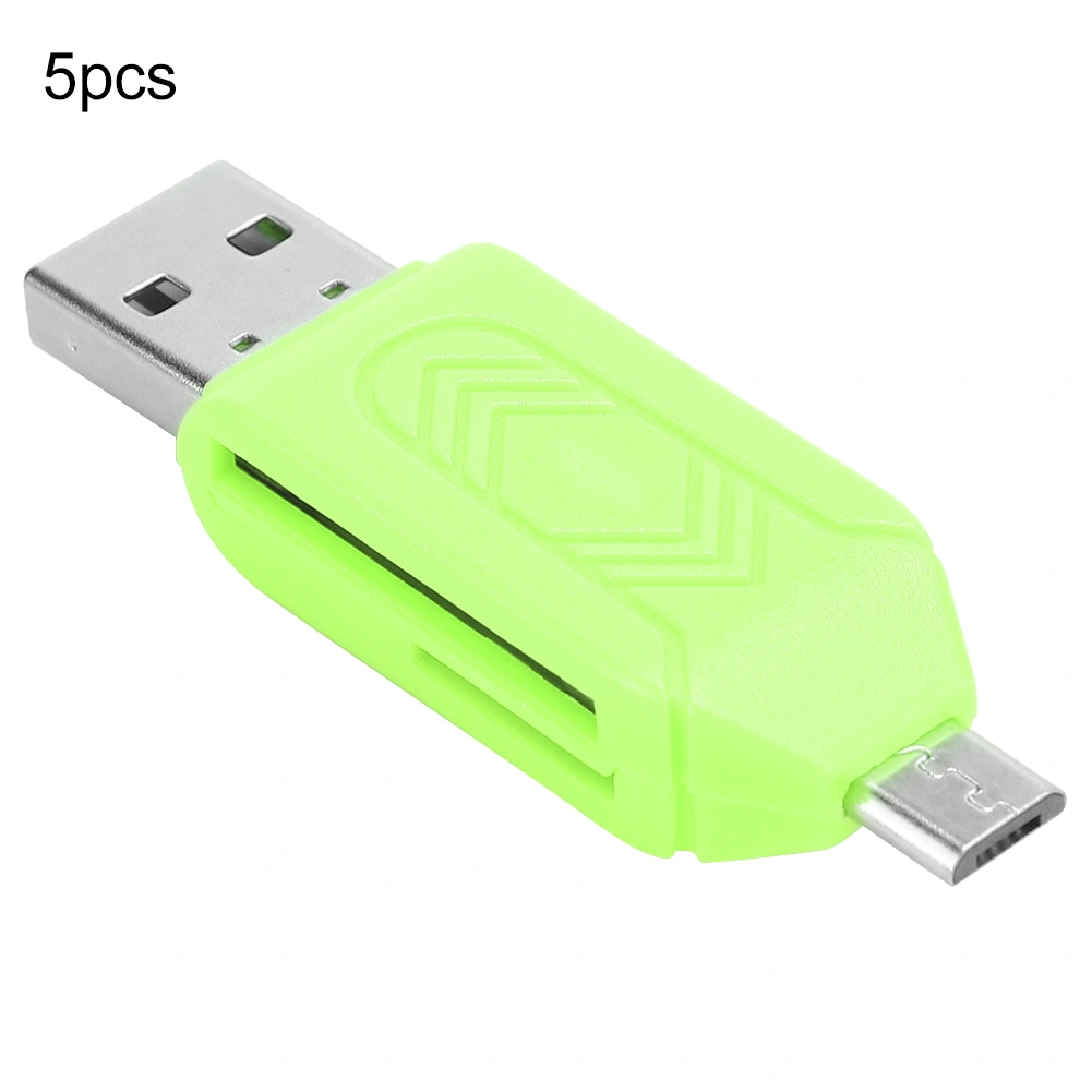 5Pcs USB2.0 Mobile Phone Computer Dual Use for OTG Card Reader Support for Android Xiaomi(Green )
