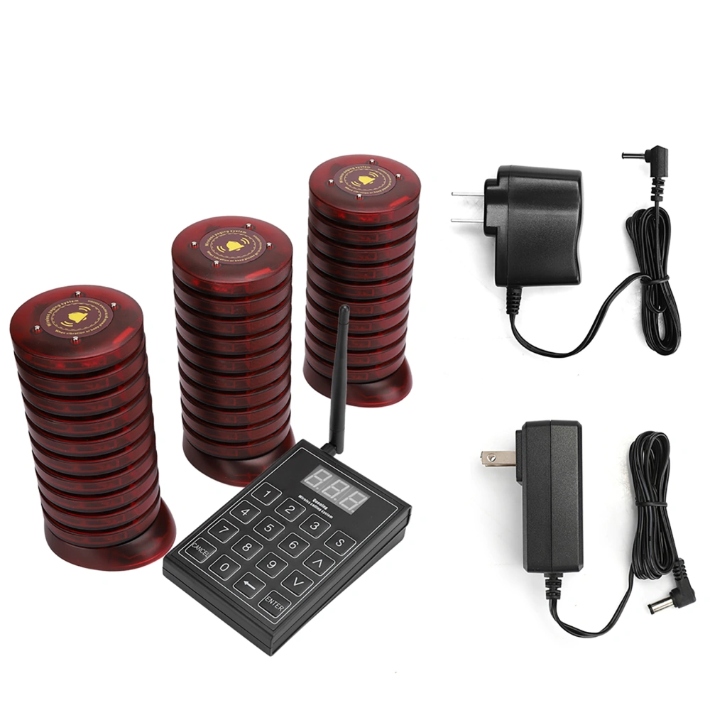 Coaster Pager Calling System Restaurant Guest Paging System 1 Transmitter with 30 PagersUS Plug 100~240V