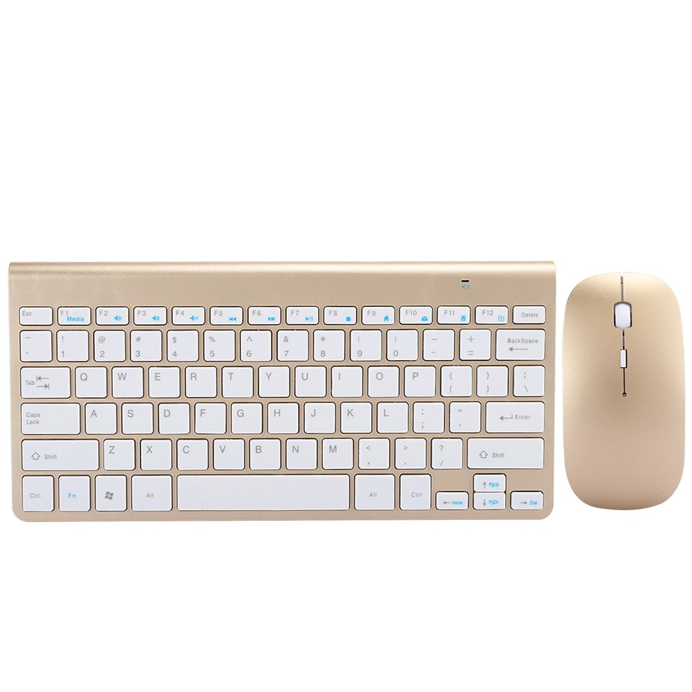 Wireless Keyboard Mouse Set Ultra Thin Mute Mini Home Office Computer Accessories 2.4G(Gold )