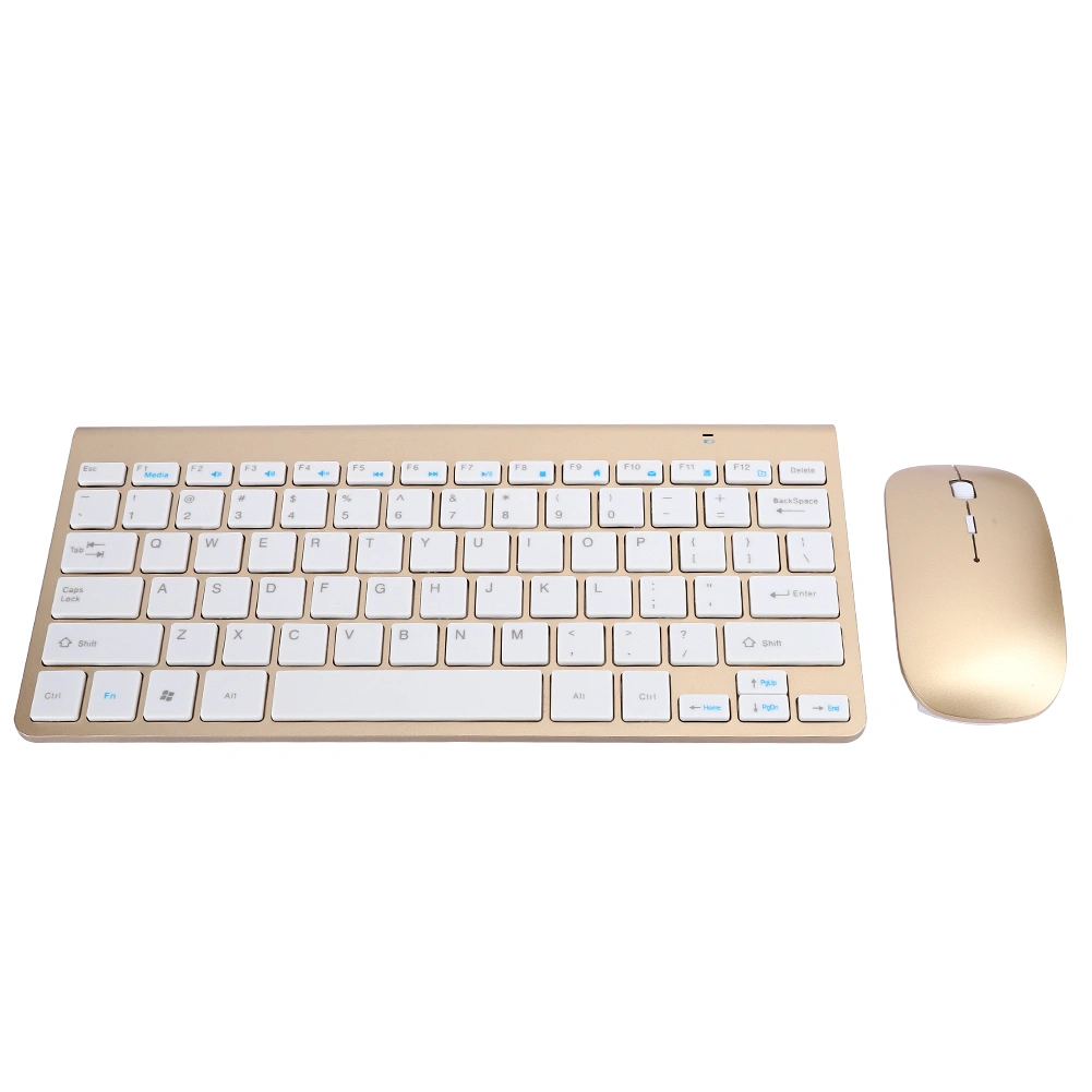 Wireless Keyboard Mouse Set Ultra Thin Mute Mini Home Office Computer Accessories 2.4G(Gold )