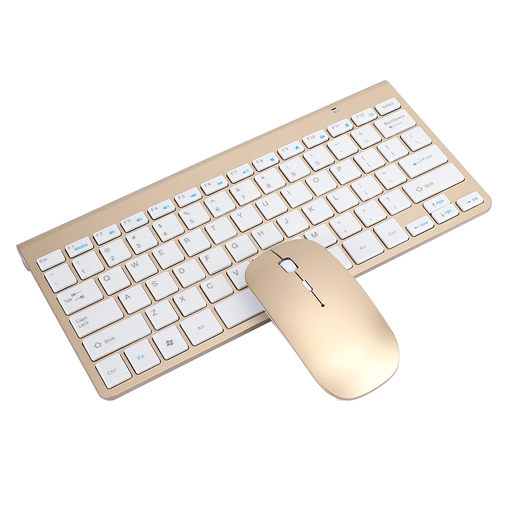 Wireless Keyboard Mouse Set Ultra Thin Mute Mini Home Office Computer Accessories 2.4G(Gold )