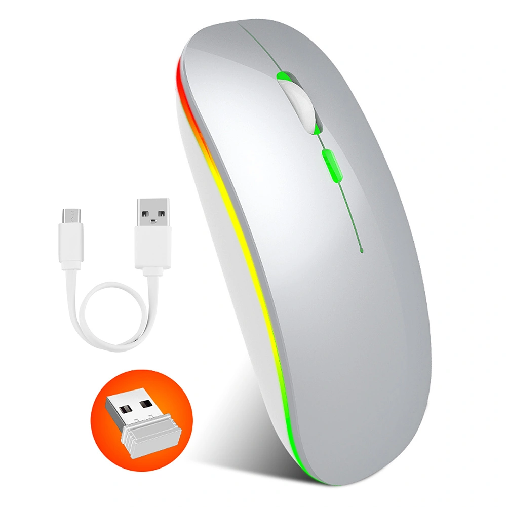 HXSJ Wireless Mouse Rechargeable for Windows/XP/Vista/Me 2.4G Colorful Light Office Supply M40Silver