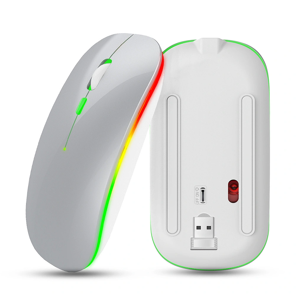 HXSJ Wireless Mouse Rechargeable for Windows/XP/Vista/Me 2.4G Colorful Light Office Supply M40Silver