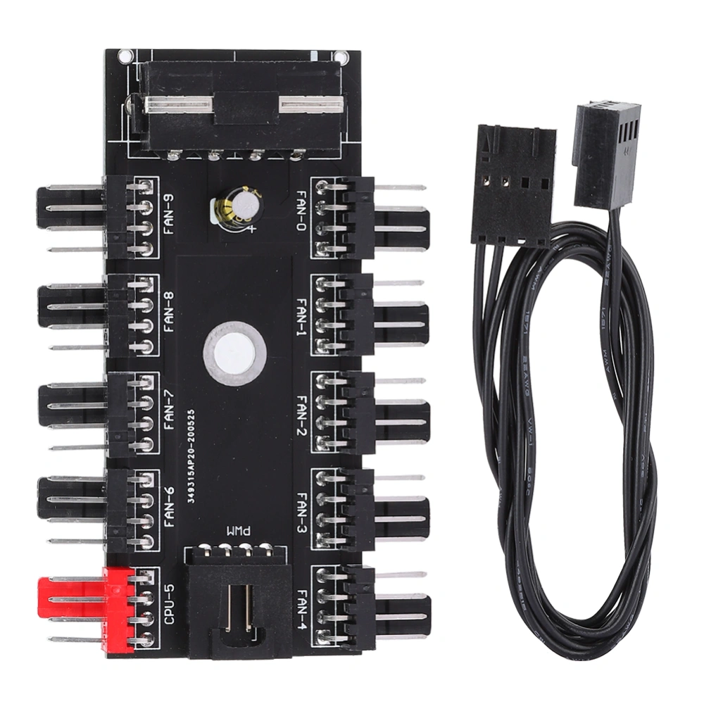 Fan Hub Computer Cooler System 10&#8209;Port 4&#8209;Pin Pulse Width Modulation IDE 12V for Chassis