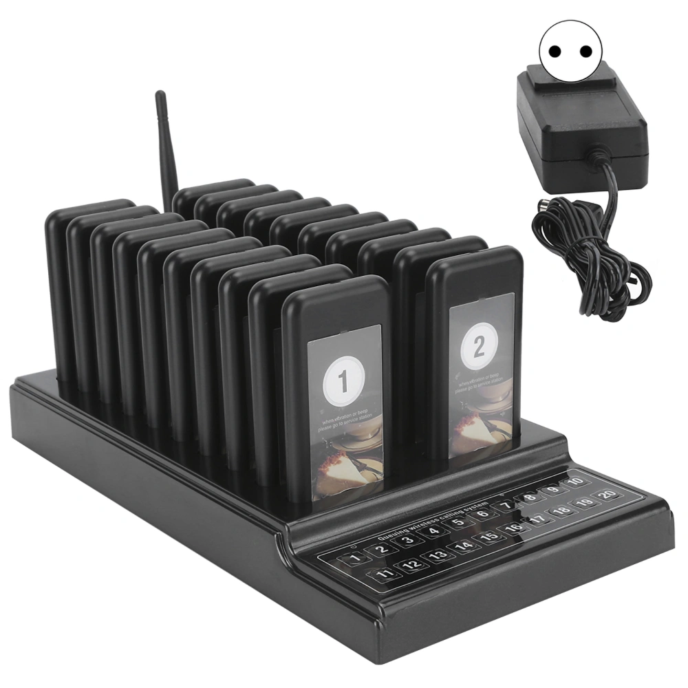 Restaurant Pager Wireless Calling System Receiver 20-Channel with Charging Indicator (110-240V) Prise EU