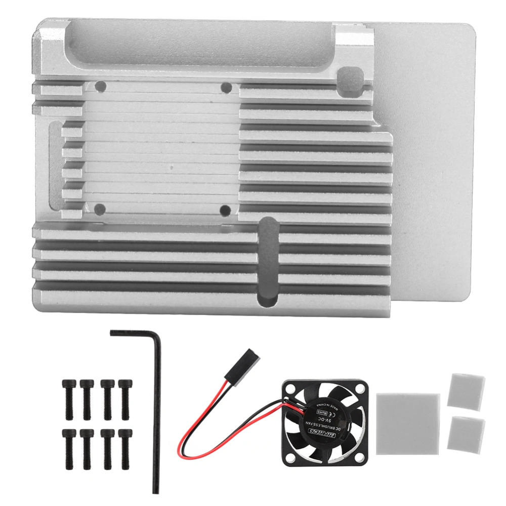 Case for Raspberry Pi 4 Aluminum Alloy Protective Enclosure with Venting Fan DC5VSilver