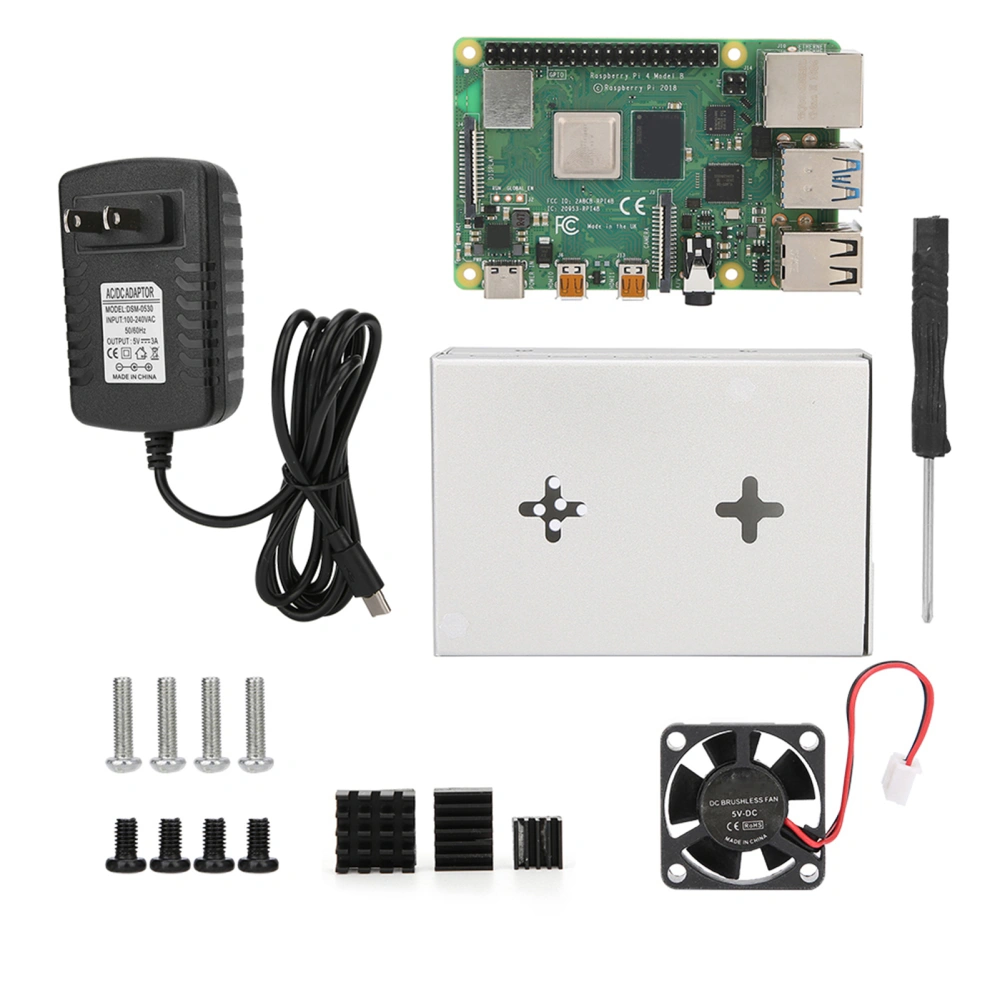 For Raspberry Pi 4B Starter Kit 4G Dual-Band with Metal Case Heat Sink Screwdriver 100-240VSilver Case US Plug