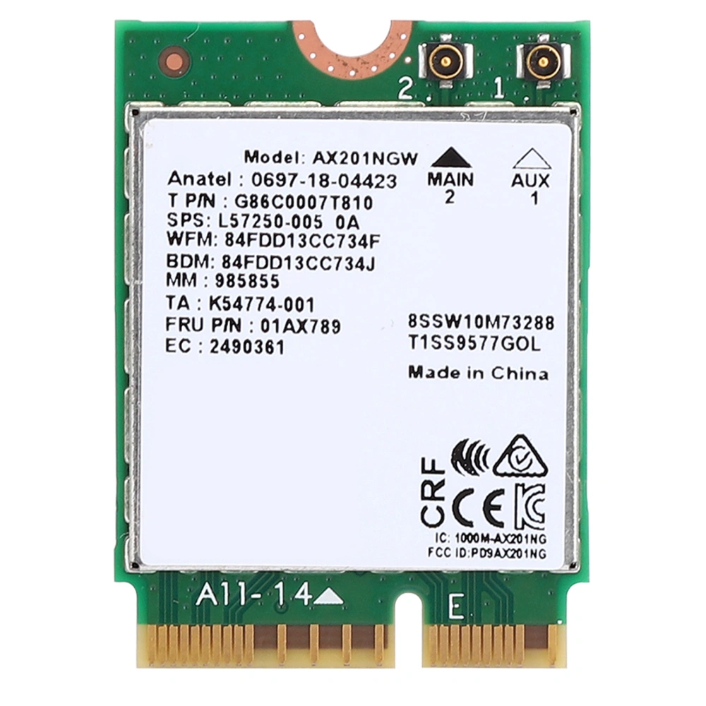 Network Card for Intel AX201NGW WIFI 6 Gigabit 2400M M.2.CNVio2 Interface for Bluetooth 5.0