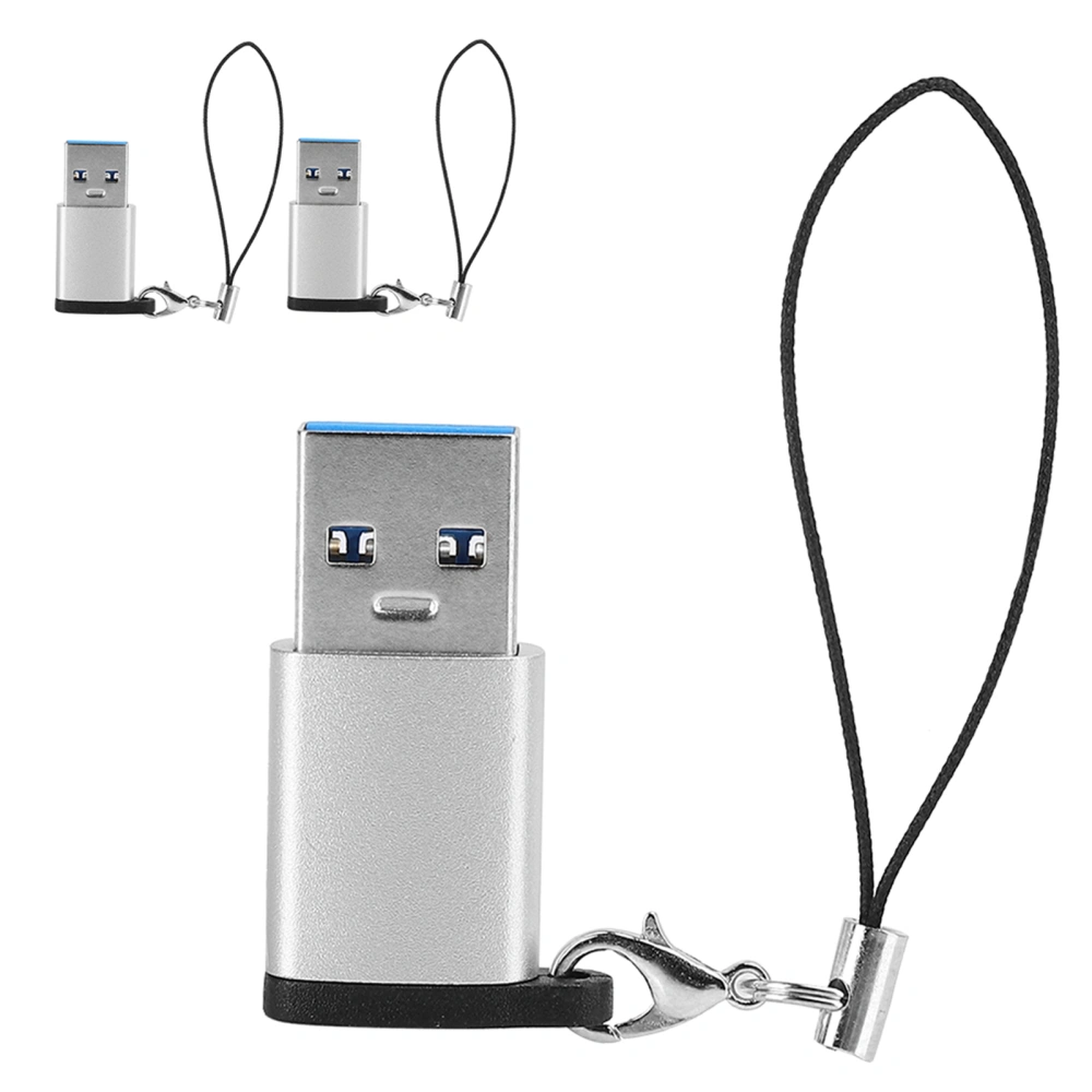 3Pcs USB3.0 to Type C3.1 Female Adapter Lanyard Electronic Transfer Connector(Silver +Lanyard )