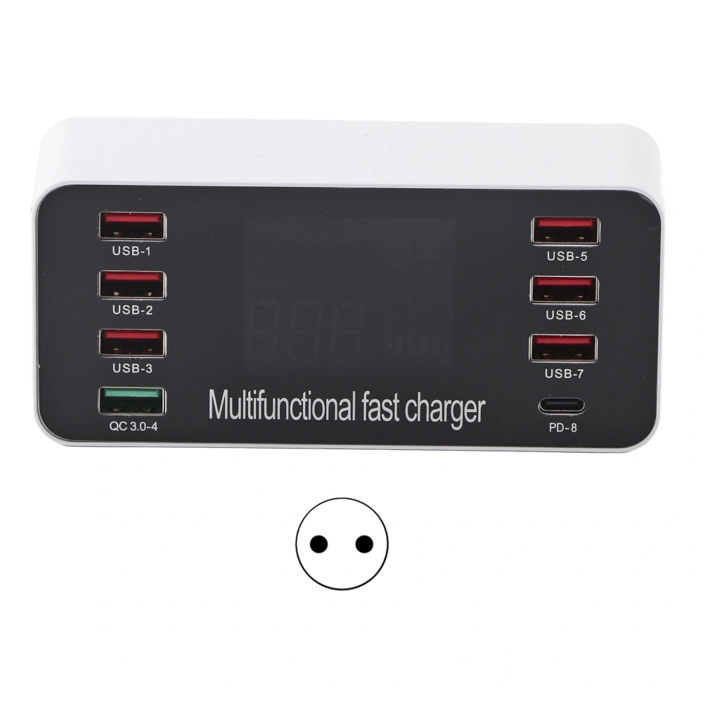 8-Ports Intelligent Charging Station LED Display Digital QC3.0 PD 60W AC100-240V EU Plug