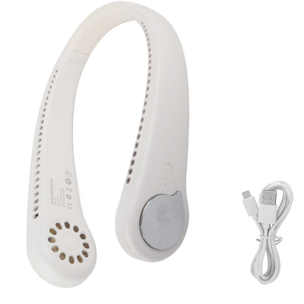 Neck Hanging Fan Leafless USB Rechargeable 1800 mAh Portable Silent 3‑Speed Mini FansWhite