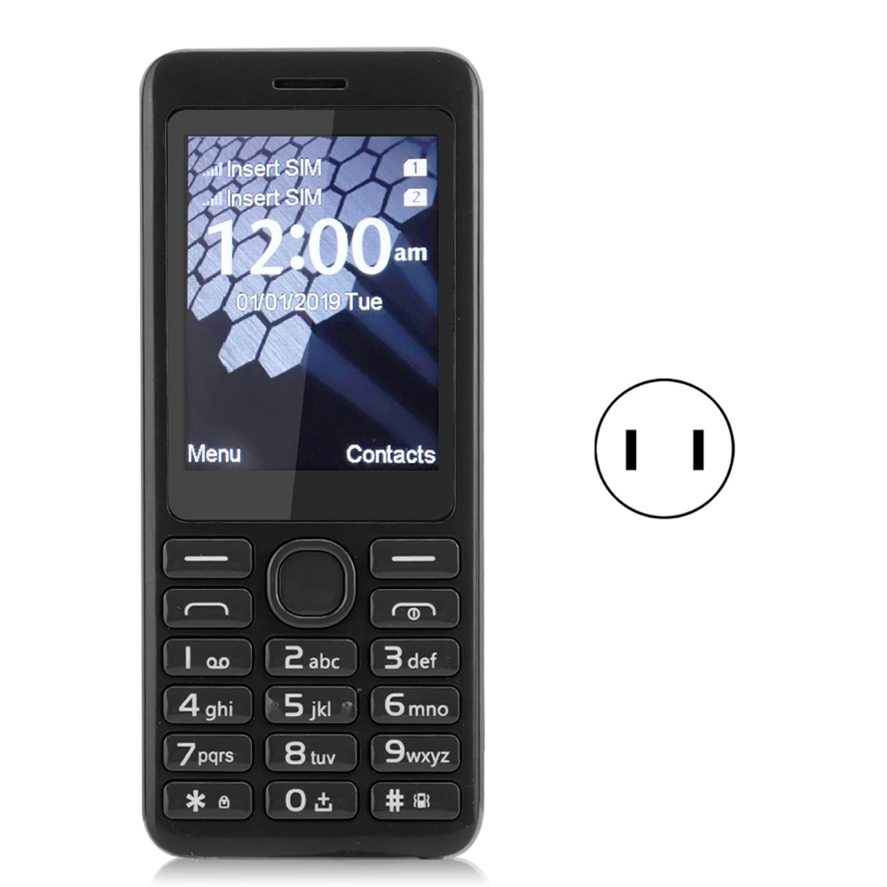 206+ 2.4in Screen 0.08MP Camera 3.5mm Audio Jack Straight Big Buttons Phone 100-240V US(Black )