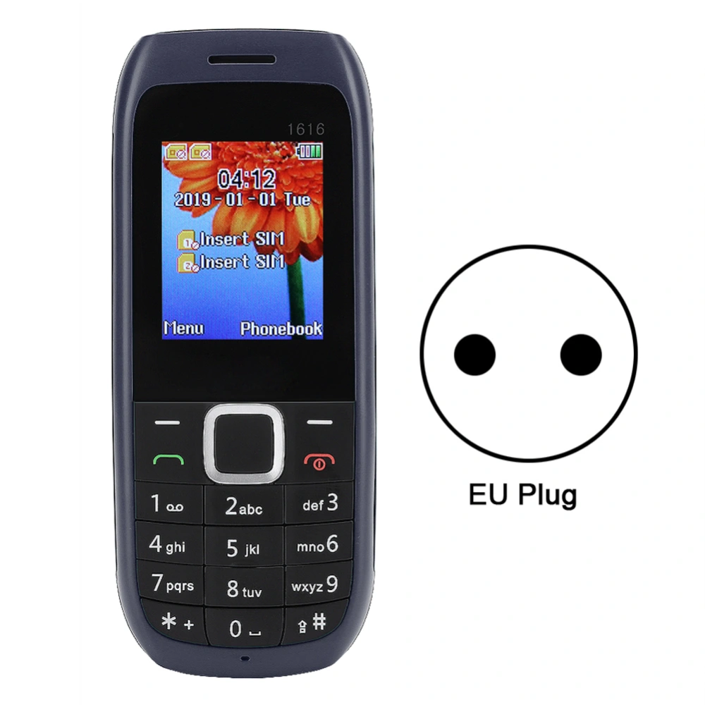 1616 1.7inch Dual-SIM Dual Standby Big Button Straight Quad Band Mobile Phone 100-240V EU(Blue )