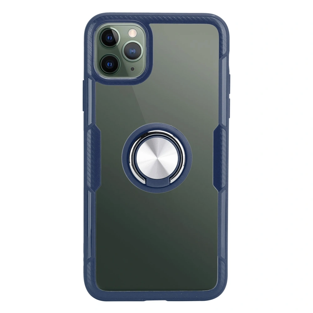 Transparent Shockproof Phone Case Cover Phone Lens Protector with Magnetic Bracket Ring Case for IOS 11Pro MaxDark Blue For IOS 11Pro Max（6.5 inch）