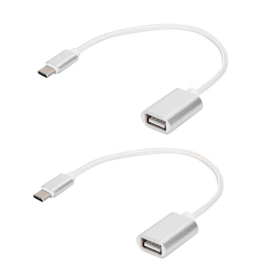 2Pcs TypeC Patch Cord USB Box USB Flash Disk Card Reader Transfer OTG Adapter Cablesilver