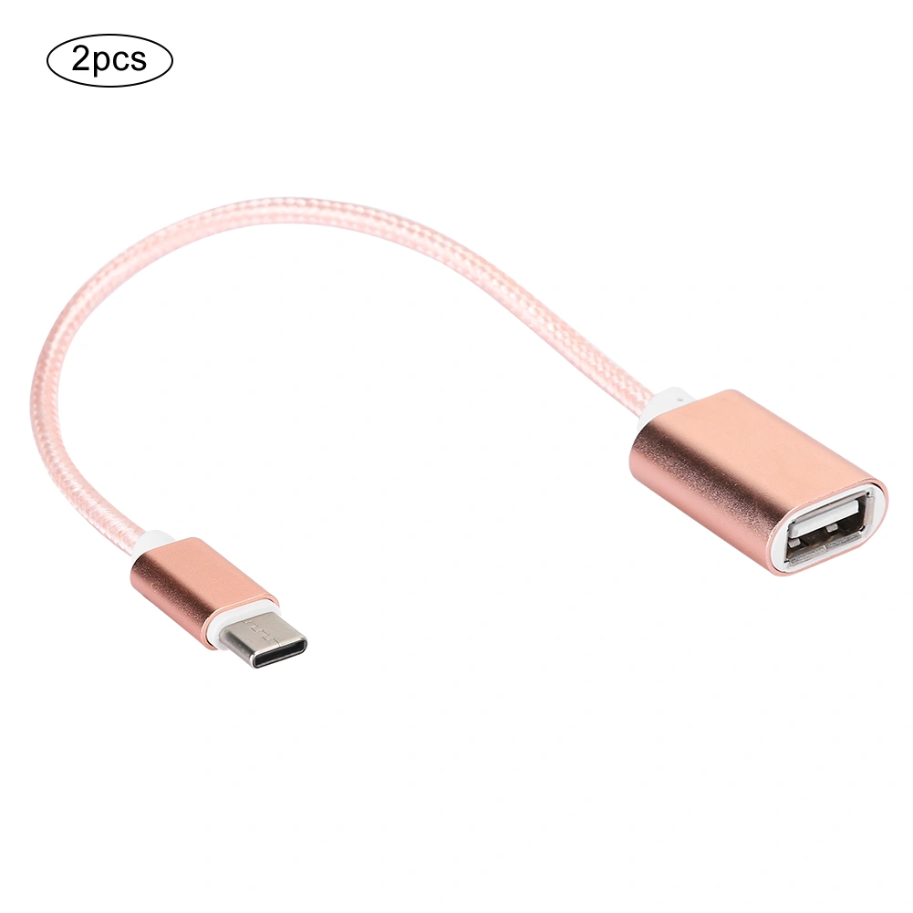 2Pcs TypeC Patch Cord USB Box USB Flash Disk Card Reader Transfer OTG Adapter Cablepink